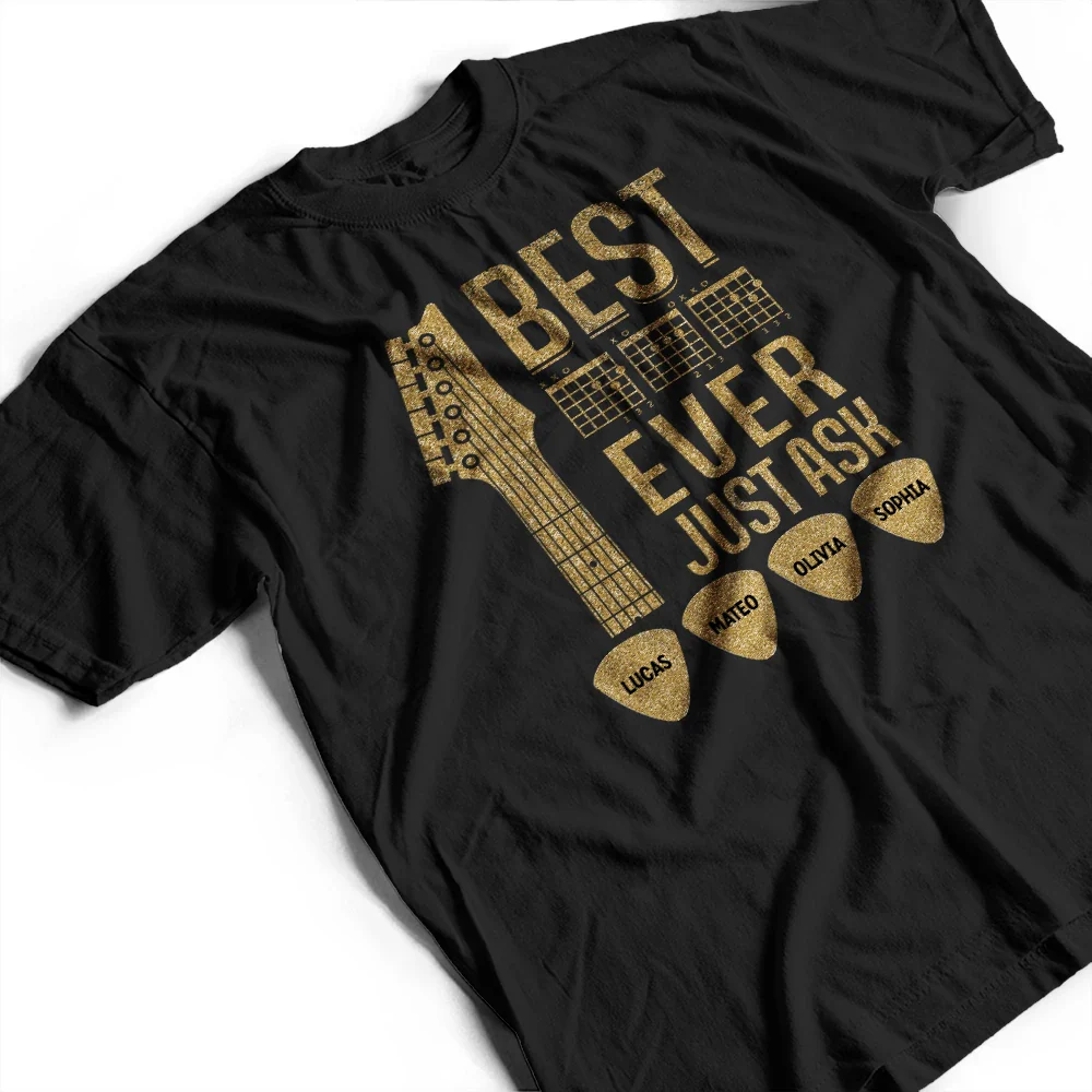 Best Dad Ever Guitar Headstock Custom Kid Names - Personalized T Shirt - Image 3