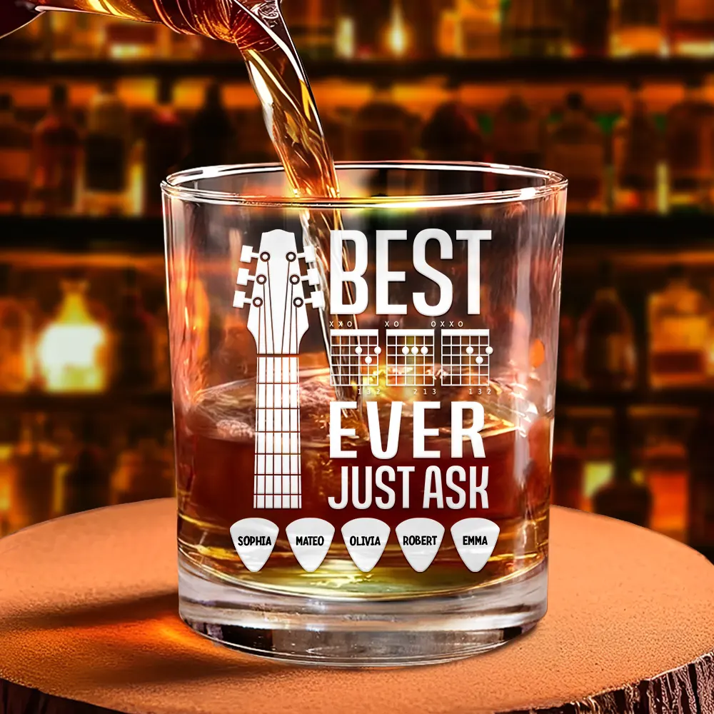 Best Dad Ever Guitar Headstock Custom Kid Names - Personalized Whiskey Glass - Image 4