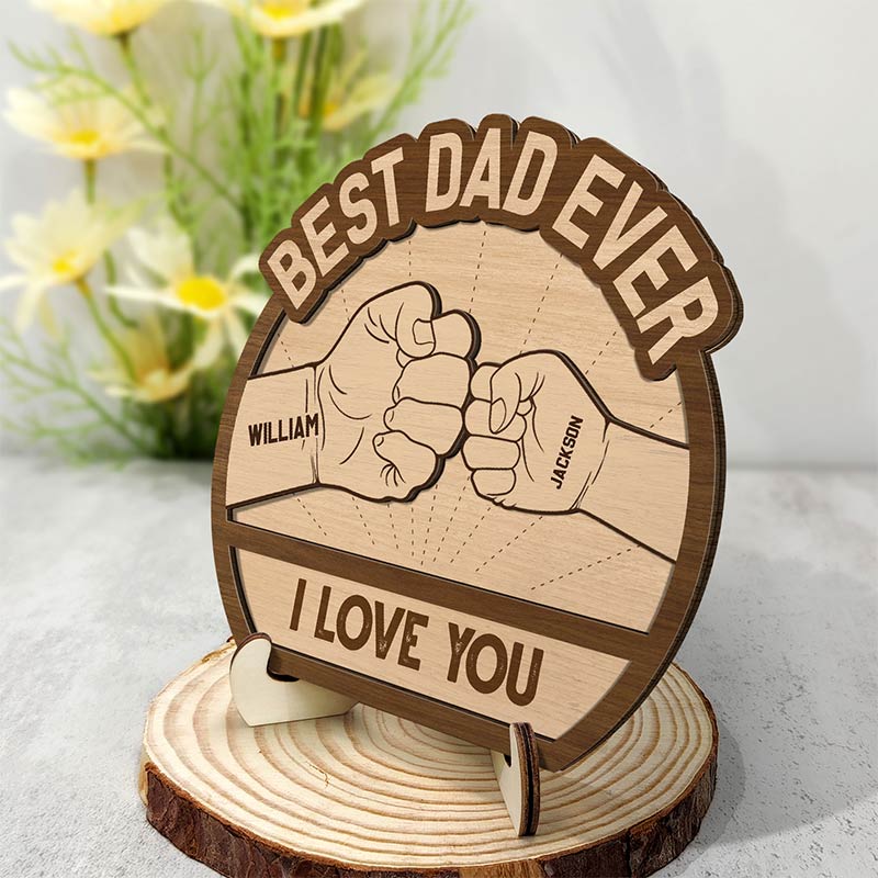 Best Dad Ever Hand Punch - Personalized 2-Layered Wooden Plaque With Stand - Image 2