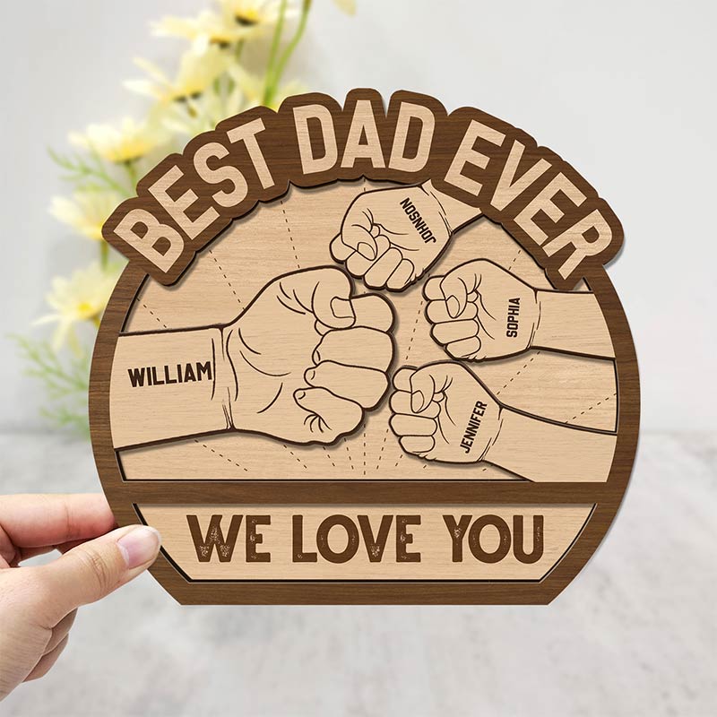 Best Dad Ever Hand Punch - Personalized 2-Layered Wooden Plaque With Stand - Image 3