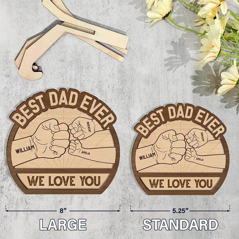 Best Dad Ever Hand Punch - Personalized 2-Layered Wooden Plaque With Stand - Image 5