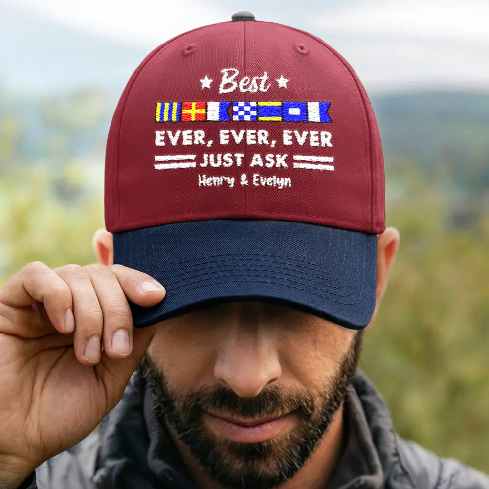 Best Dad Ever Nautical Flags Marine Code - Personalized Embroidered Two Tone Cap - Image 4