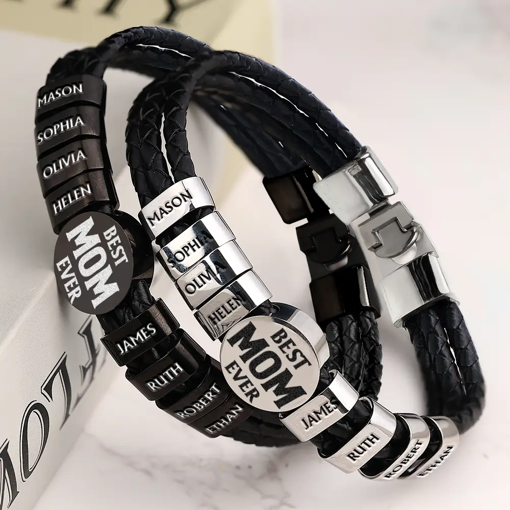 Best Dad Ever - Personalized Leather Braided Bracelet - Image 3