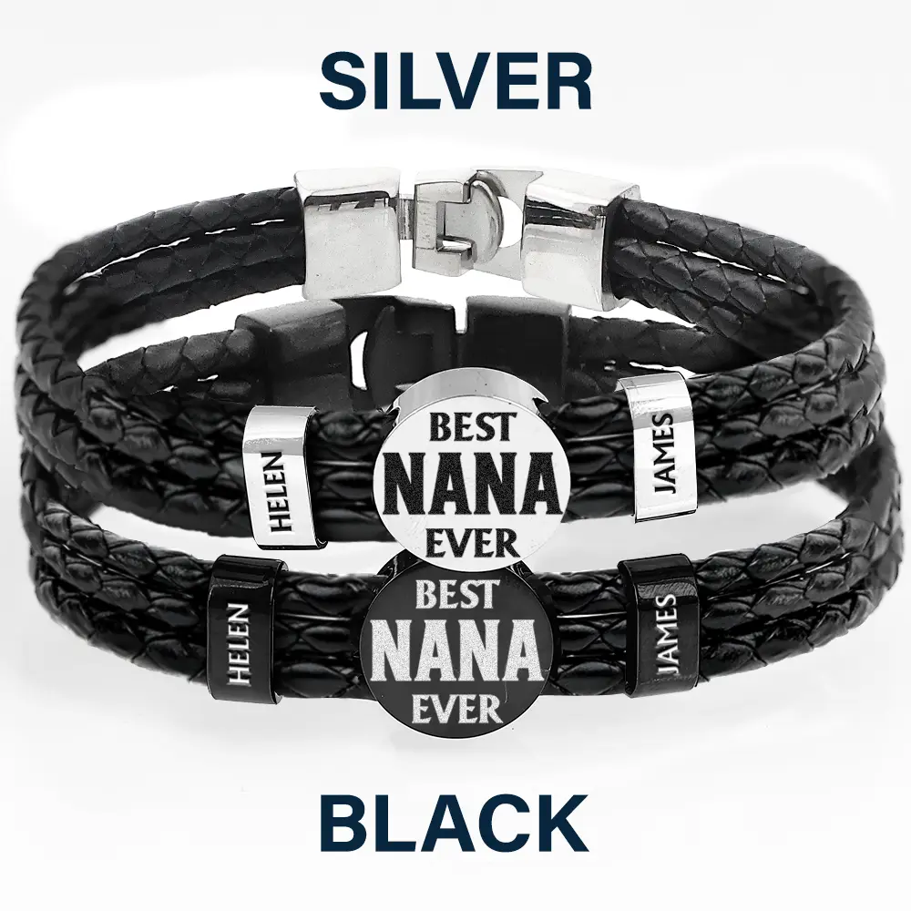 Best Dad Ever - Personalized Leather Braided Bracelet - Image 4