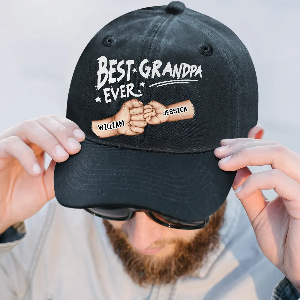 Best Dad Ever - Personalized Vintage Washed Denim Cap - Image 2