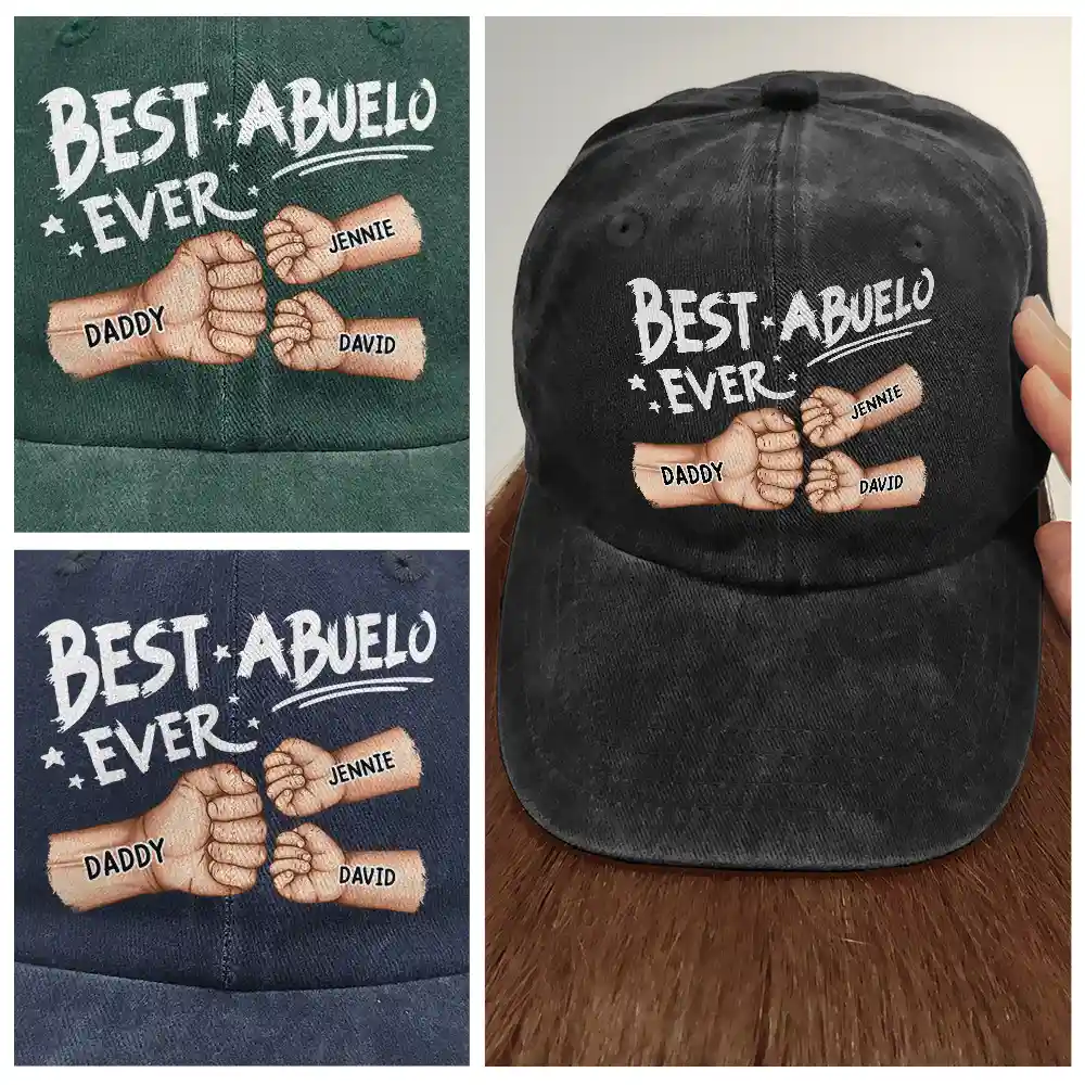 Best Dad Ever - Personalized Vintage Washed Denim Cap - Image 4