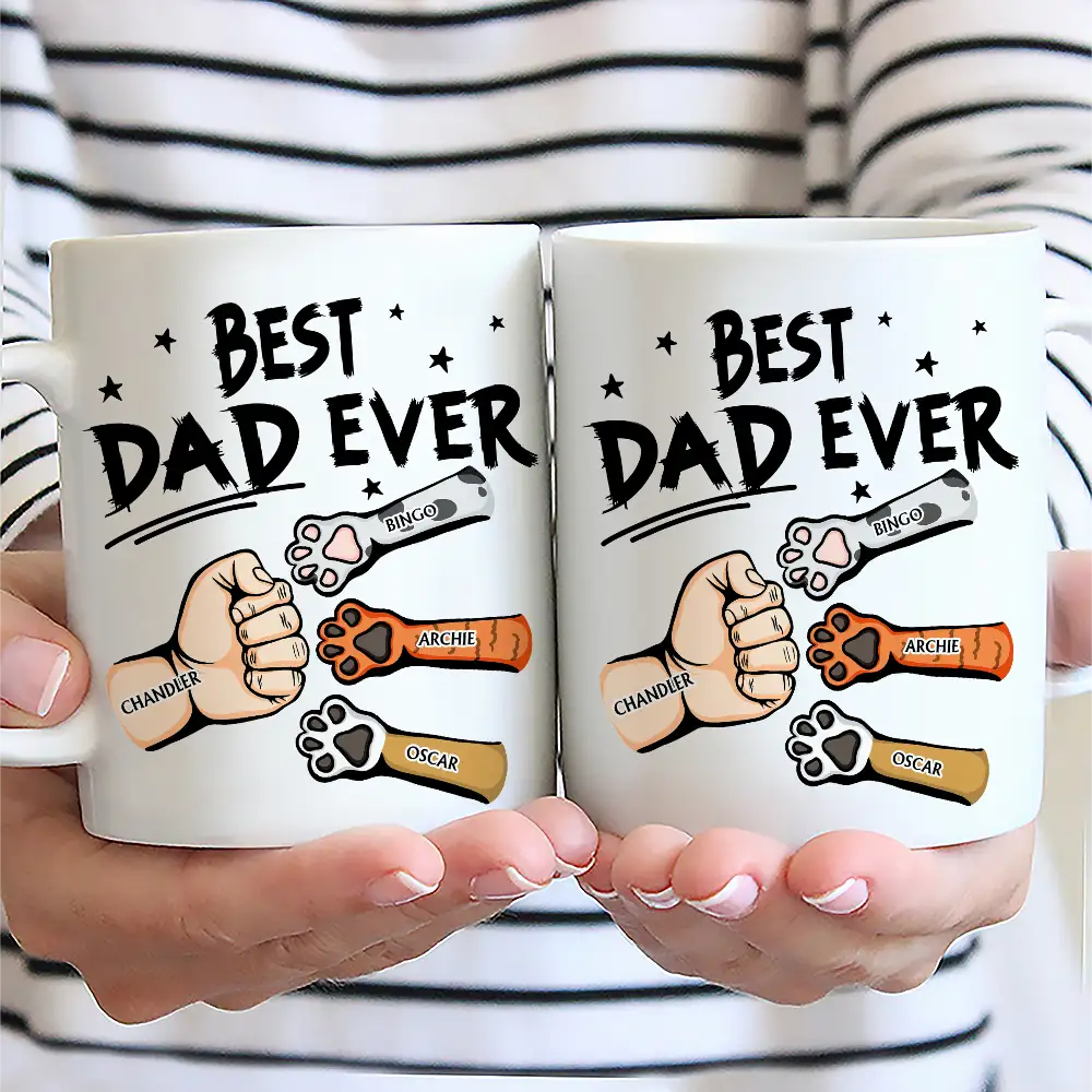 Best Dad Ever Pet And Kid Hand Punch Colorful - Personalized Mug - Image 2