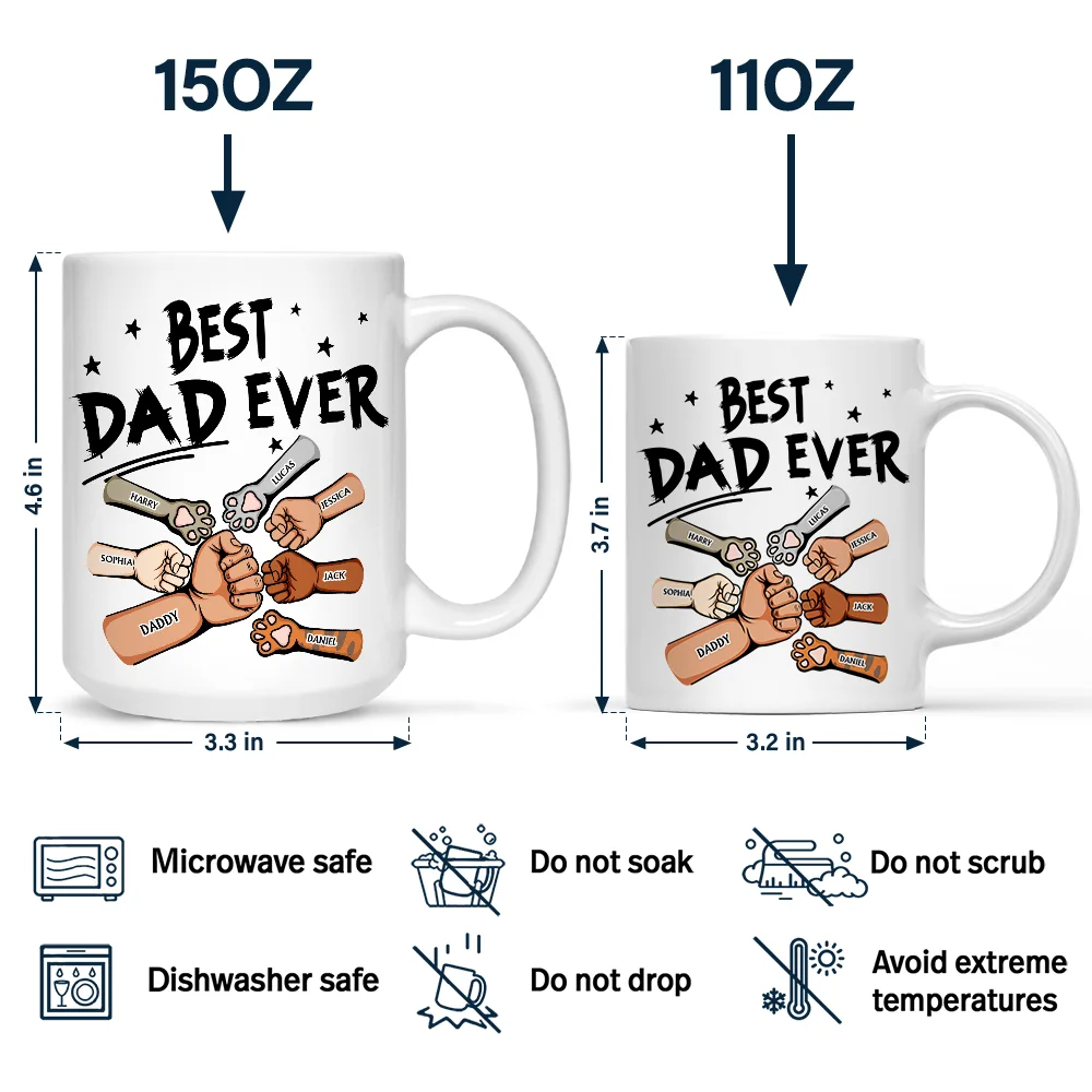 Best Dad Ever Pet And Kid Hand Punch Colorful - Personalized Mug - Image 4
