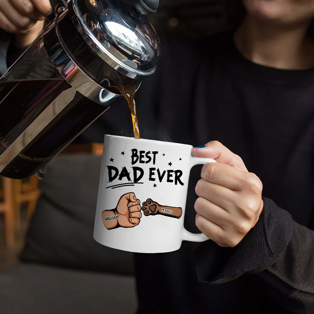 Best Dad Ever Pet And Kid Hand Punch Colorful - Personalized Mug - Image 5