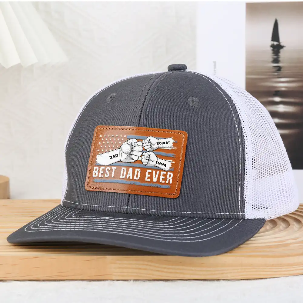 Best Dad Ever Stars And Stripes - Personalized Leather Patch Hat - Image 4