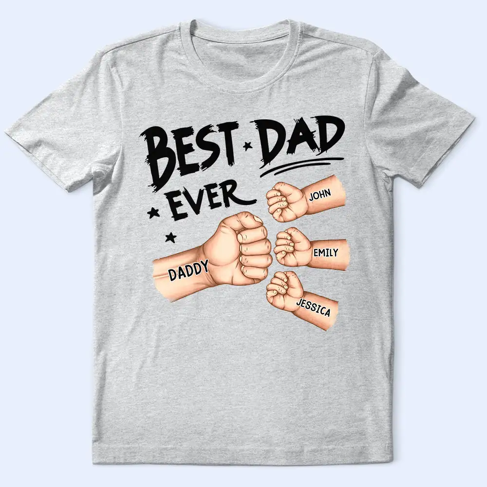 Best Dad Grandpa Ever Fist Bump - Personalized T Shirt - Image 2