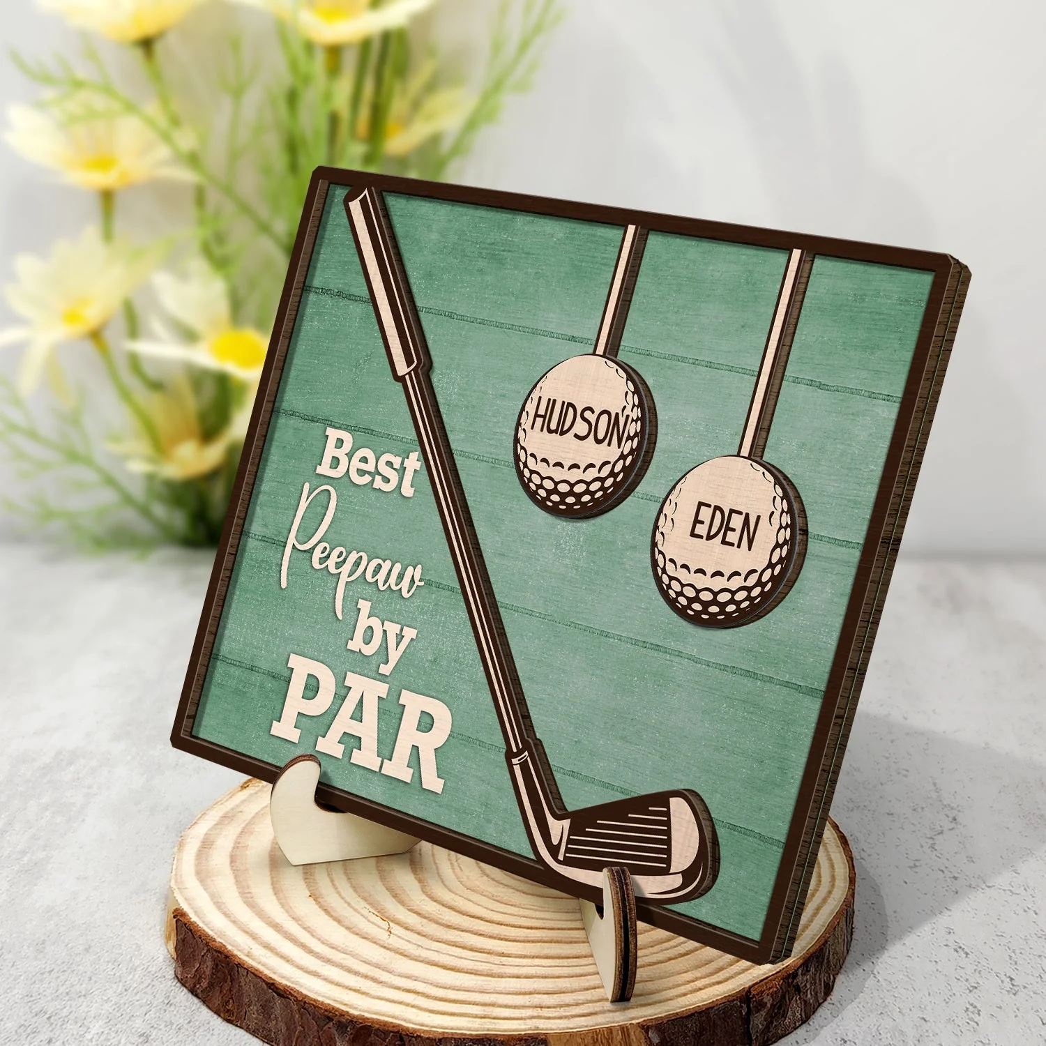 Best Dad Grandpa By Par - Gift For Father, Grandfather, Golf Lovers - Personalized 2-Layered Wooden Plaque With Stand - Image 2