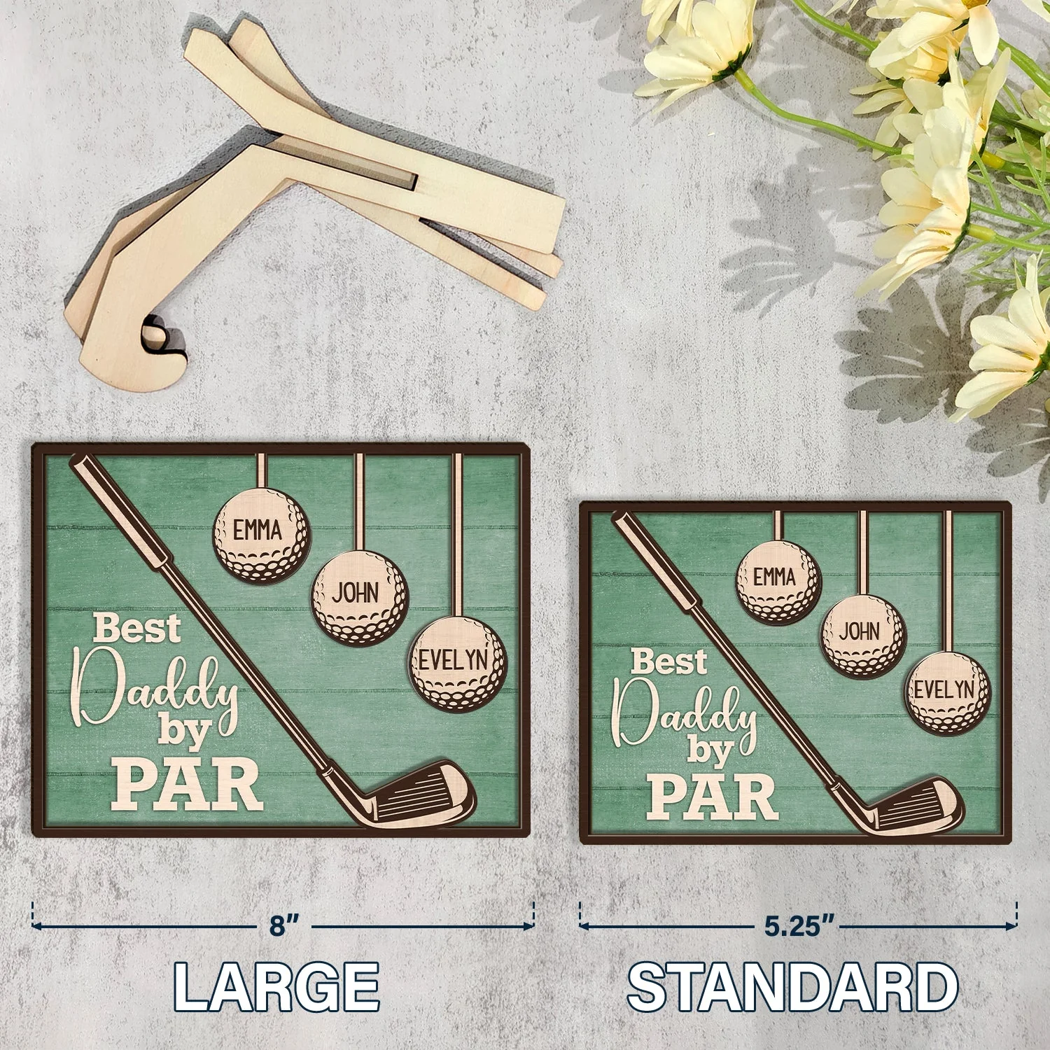 Best Dad Grandpa By Par - Gift For Father, Grandfather, Golf Lovers - Personalized 2-Layered Wooden Plaque With Stand - Image 5