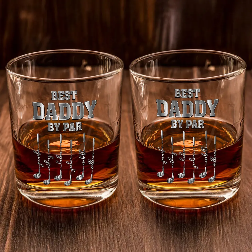 Best Dad Grandpa By Par Golf Clubs - Personalized Whiskey Glass - Image 2