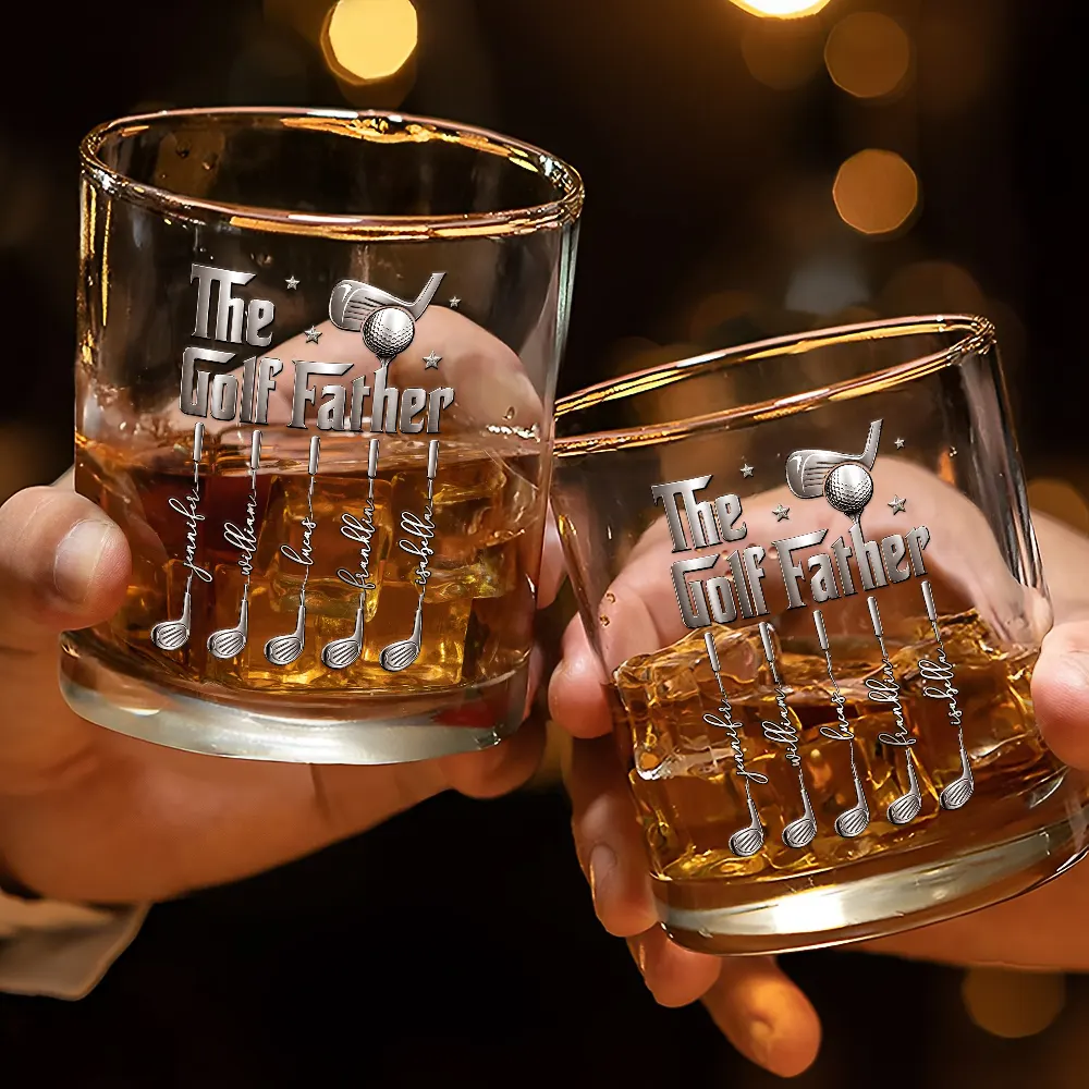 Best Dad Grandpa By Par Golf Clubs - Personalized Whiskey Glass - Image 3