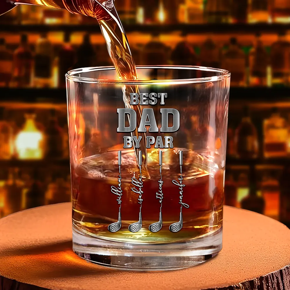 Best Dad Grandpa By Par Golf Clubs - Personalized Whiskey Glass - Image 4