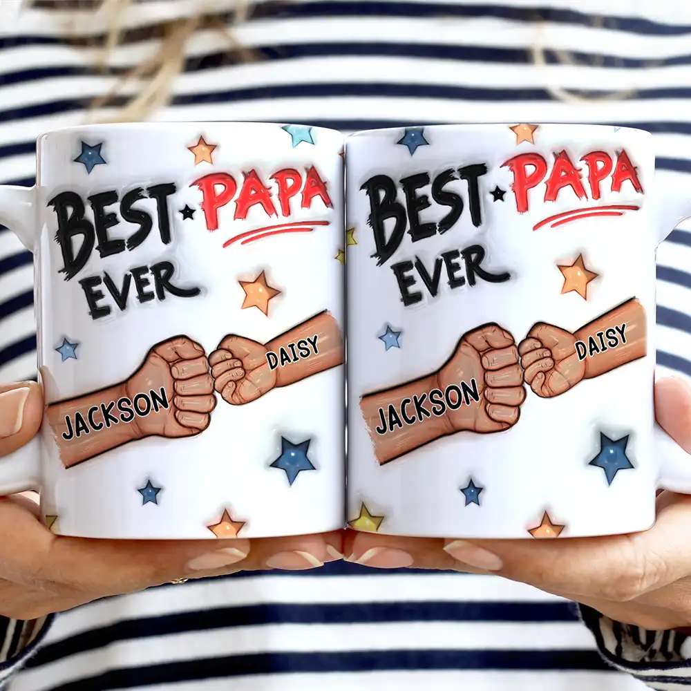 Best Dad Grandpa Ever Fist Bump - 3D Inflated Effect Printed Mug, Personalized White Edge-to-Edge Mug - Image 2