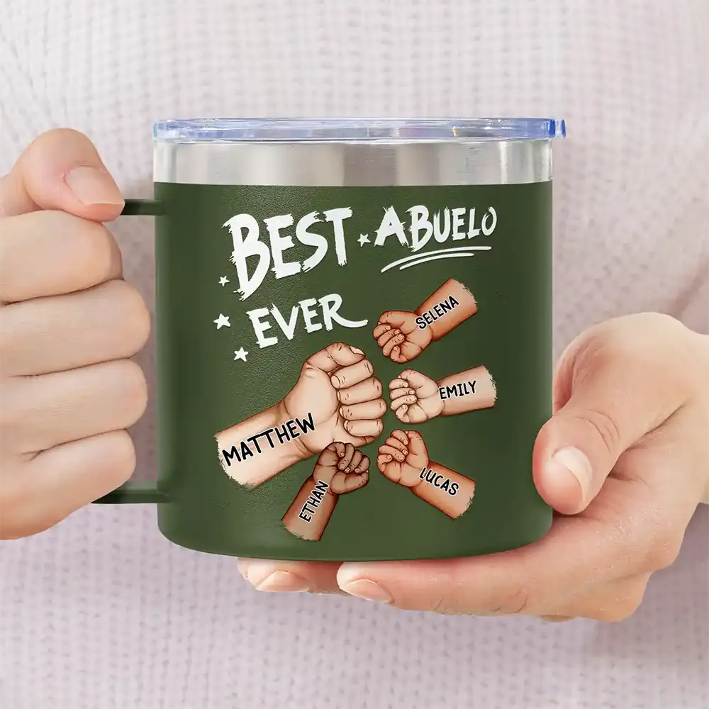 Best Dad Grandpa Ever Fist Bump - Personalized 14oz Stainless Steel Tumbler With Handle - Image 4