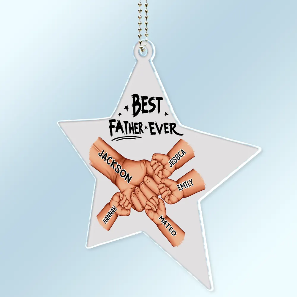 Best Dad Grandpa Ever Fist Bump - Personalized Acrylic Car Hanger - Image 2