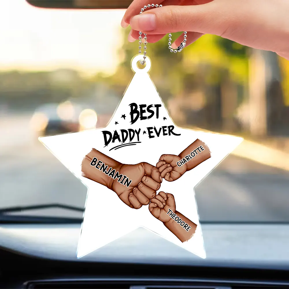Best Dad Grandpa Ever Fist Bump - Personalized Acrylic Car Hanger - Image 3