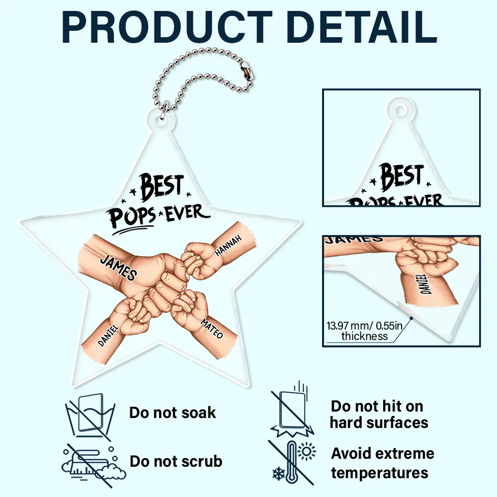 Best Dad Grandpa Ever Fist Bump - Personalized Acrylic Car Hanger - Image 5