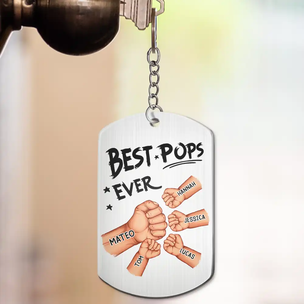 Best Dad Grandpa Ever Fist Bump - Personalized Aluminum Keychain - Image 3