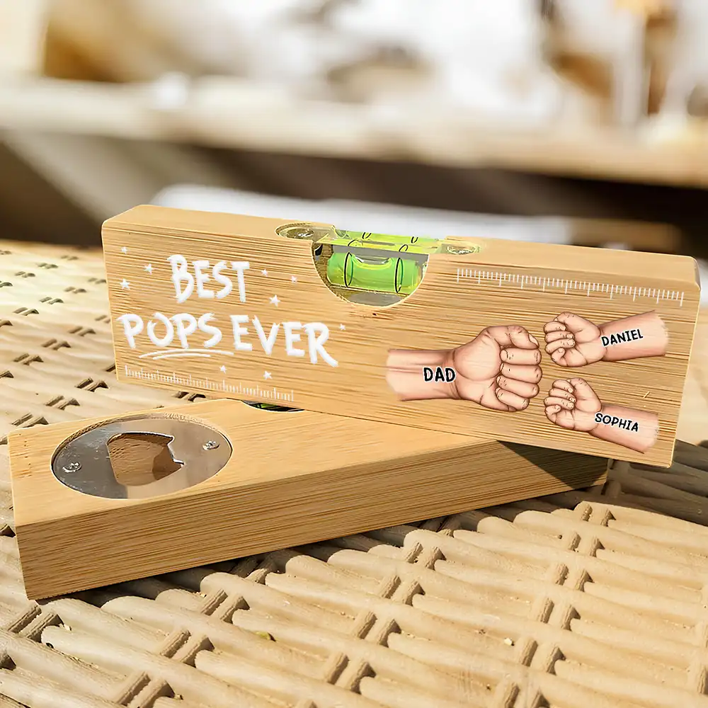 Best Dad Grandpa Ever Fist Bump - Personalized Bottle Opener Wood Level - Image 3