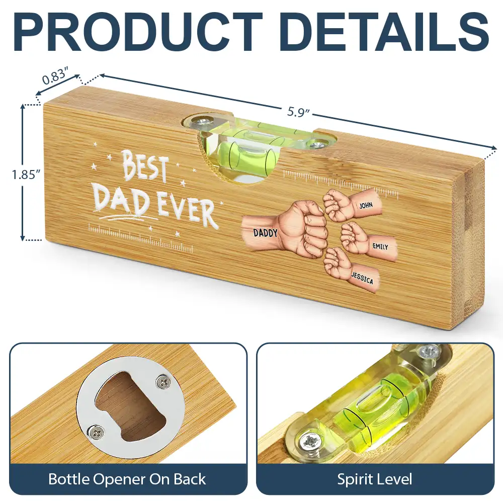 Best Dad Grandpa Ever Fist Bump - Personalized Bottle Opener Wood Level - Image 6