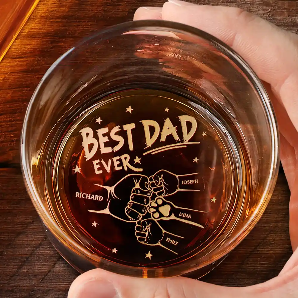 Best Dad Grandpa Ever Fist Bump - Personalized Engraved Whiskey Glass - Image 2