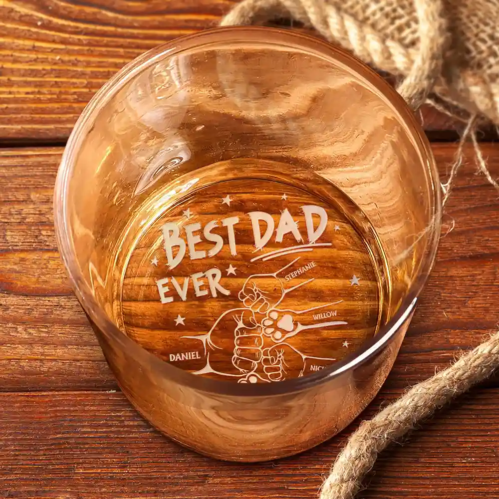 Best Dad Grandpa Ever Fist Bump - Personalized Engraved Whiskey Glass - Image 3