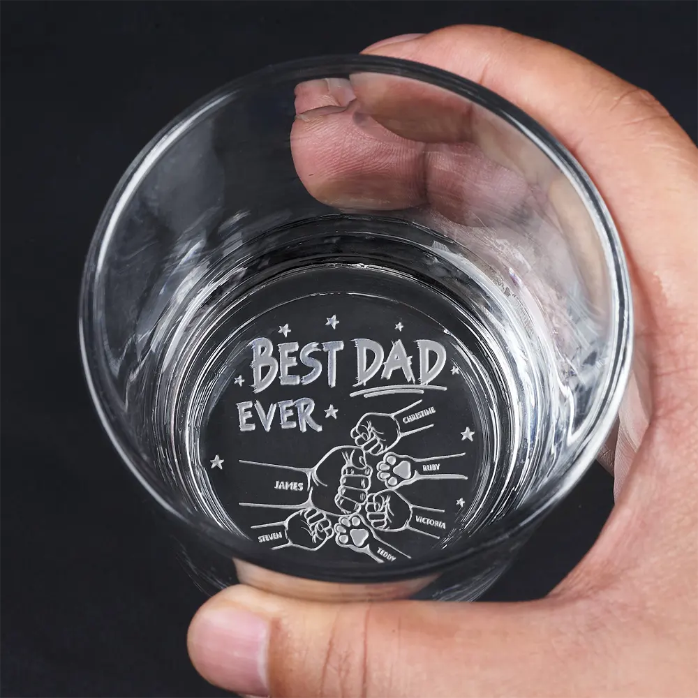 Best Dad Grandpa Ever Fist Bump - Personalized Engraved Whiskey Glass - Image 4