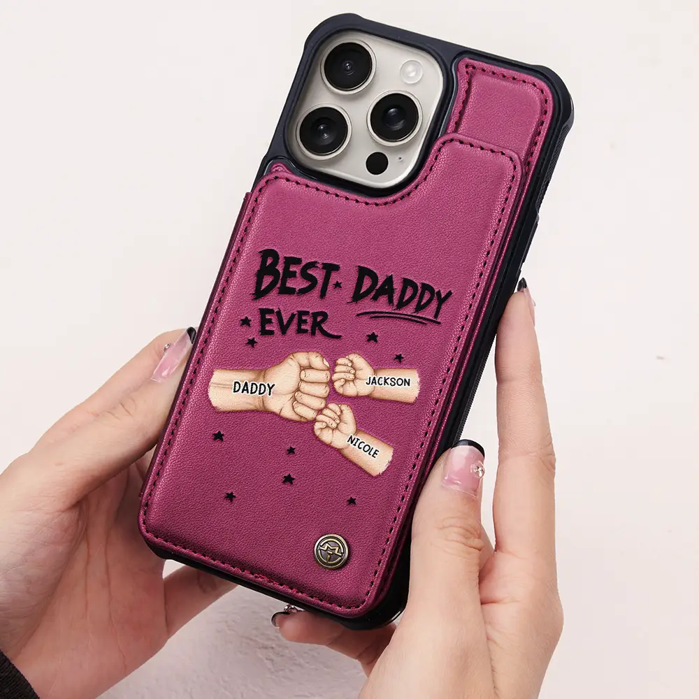 Best Dad Grandpa Ever Fist Bump - Personalized Leather Flip Wallet Phone Case - Image 2