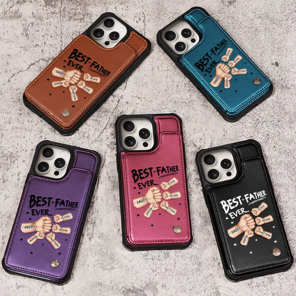 Best Dad Grandpa Ever Fist Bump - Personalized Leather Flip Wallet Phone Case - Image 3