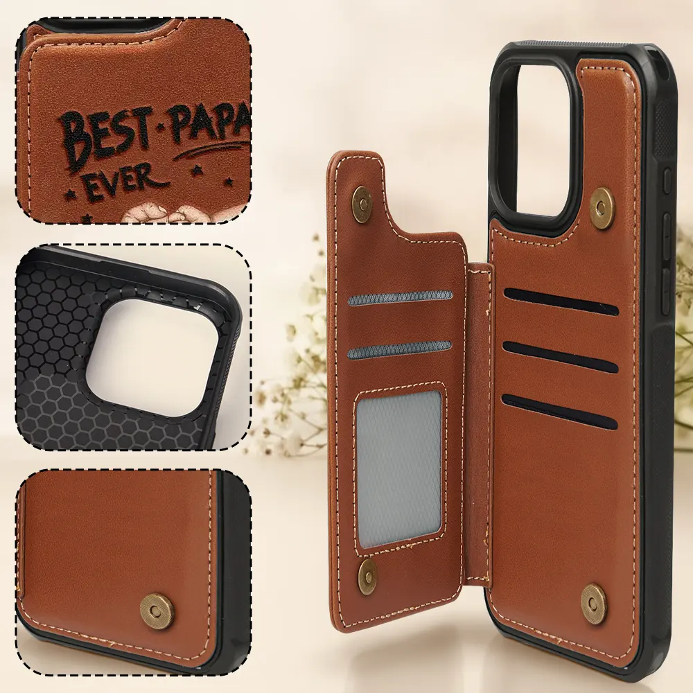 Best Dad Grandpa Ever Fist Bump - Personalized Leather Flip Wallet Phone Case - Image 4
