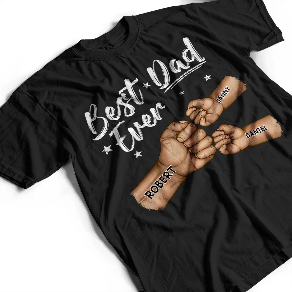 Best Dad Grandpa Ever Fist Bump - Personalized T Shirt - Image 4