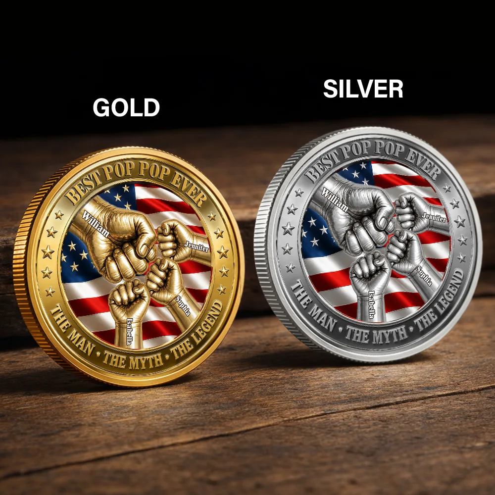 Best Dad Grandpa Ever Fist Bump With Kids - Personalized Coin - Image 2
