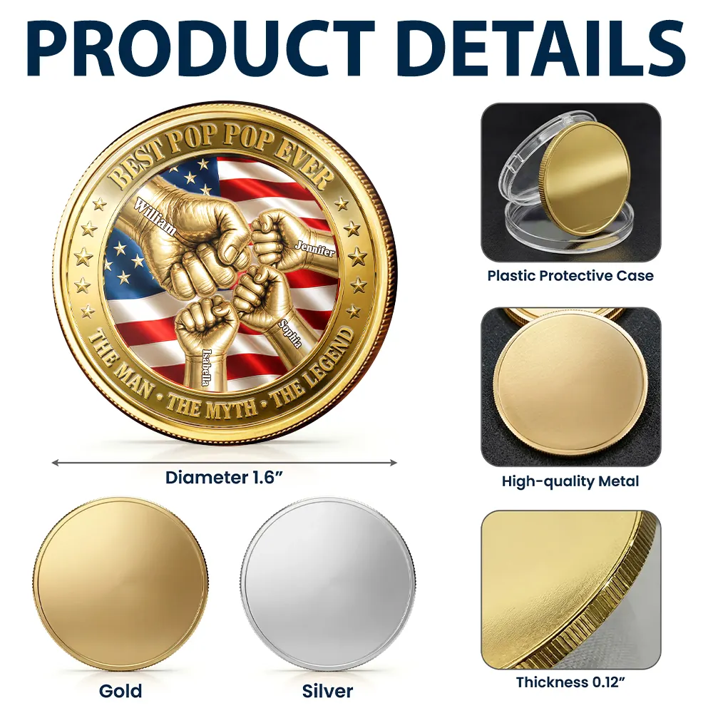 Best Dad Grandpa Ever Fist Bump With Kids - Personalized Coin - Image 6