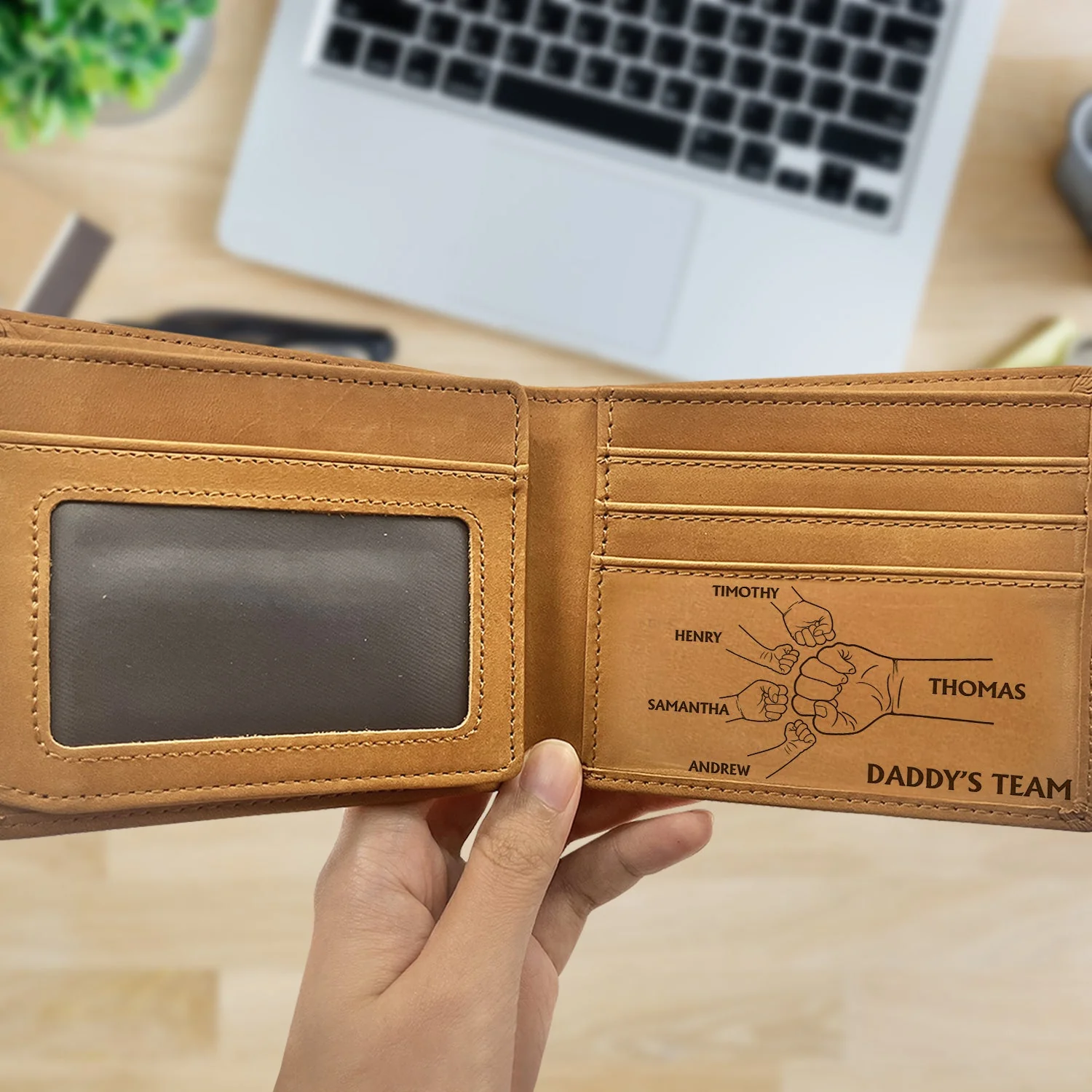 Best Dad Grandpa Ever Hand Punch - Personalized Bifold Wallet - Image 2