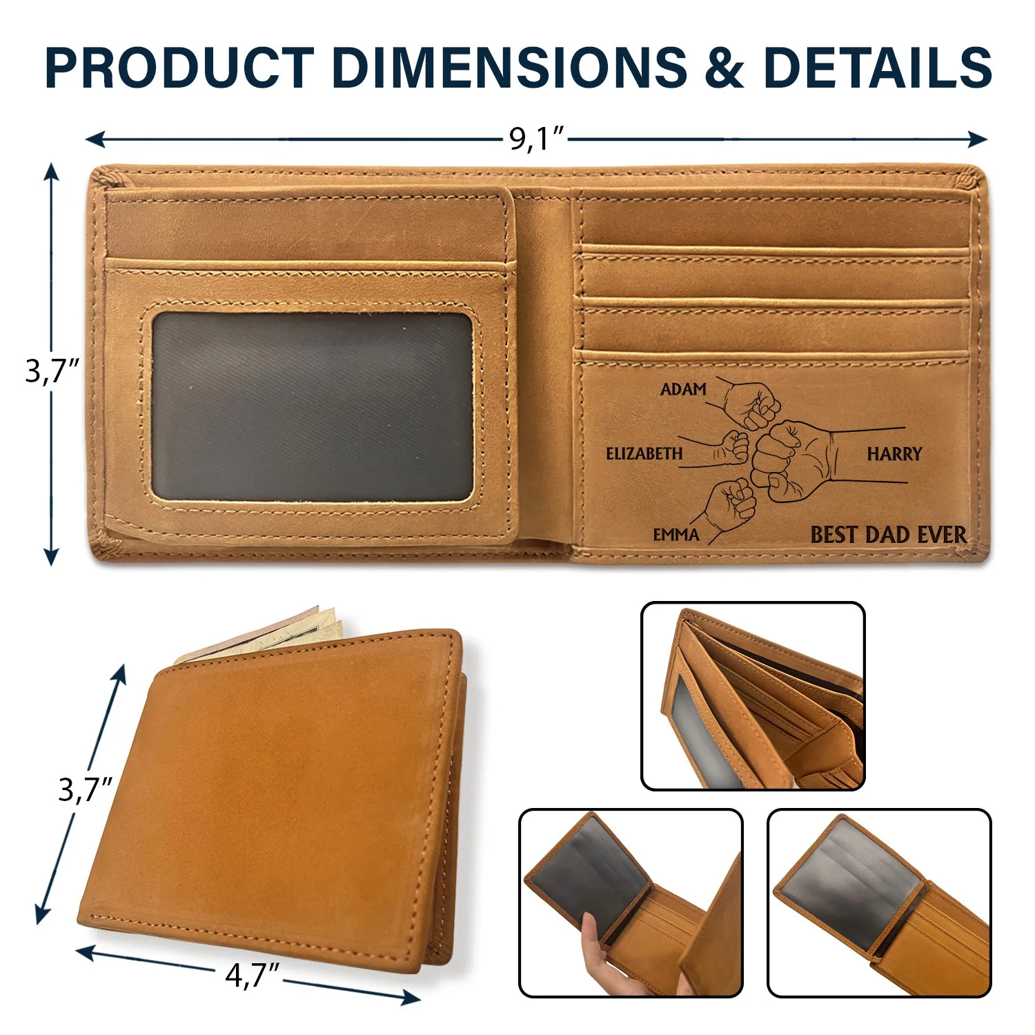 Best Dad Grandpa Ever Hand Punch - Personalized Bifold Wallet - Image 3