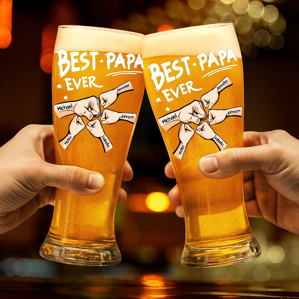 Best Dad Grandpa Ever Kid Fist Bump - Personalized Pilsner Glass - Image 2