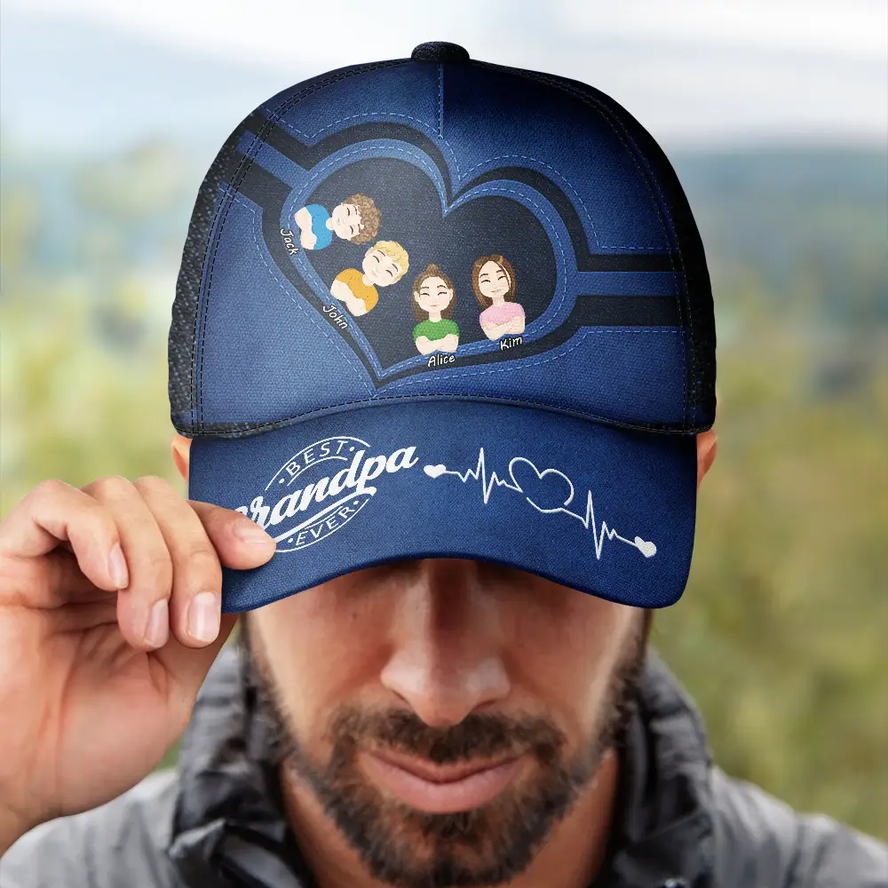 Best Dad Grandpa Ever Kid Grandkid Dog Cat - Personalized Classic Cap - Image 4