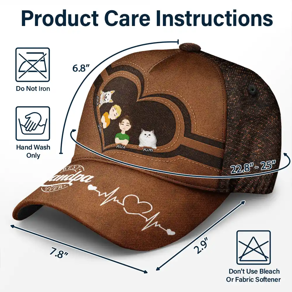 Best Dad Grandpa Ever Kid Grandkid Dog Cat - Personalized Classic Cap - Image 6