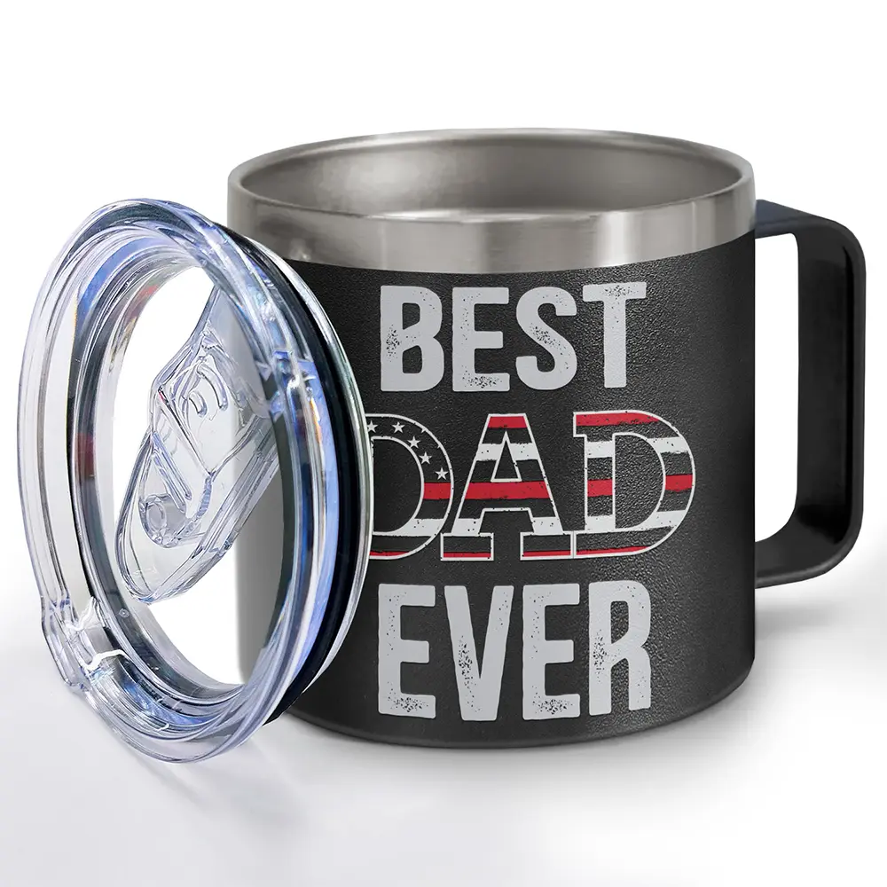 Best Dad Grandpa Ever - Personalized 14oz Stainless Steel Tumbler With Handle - Image 2