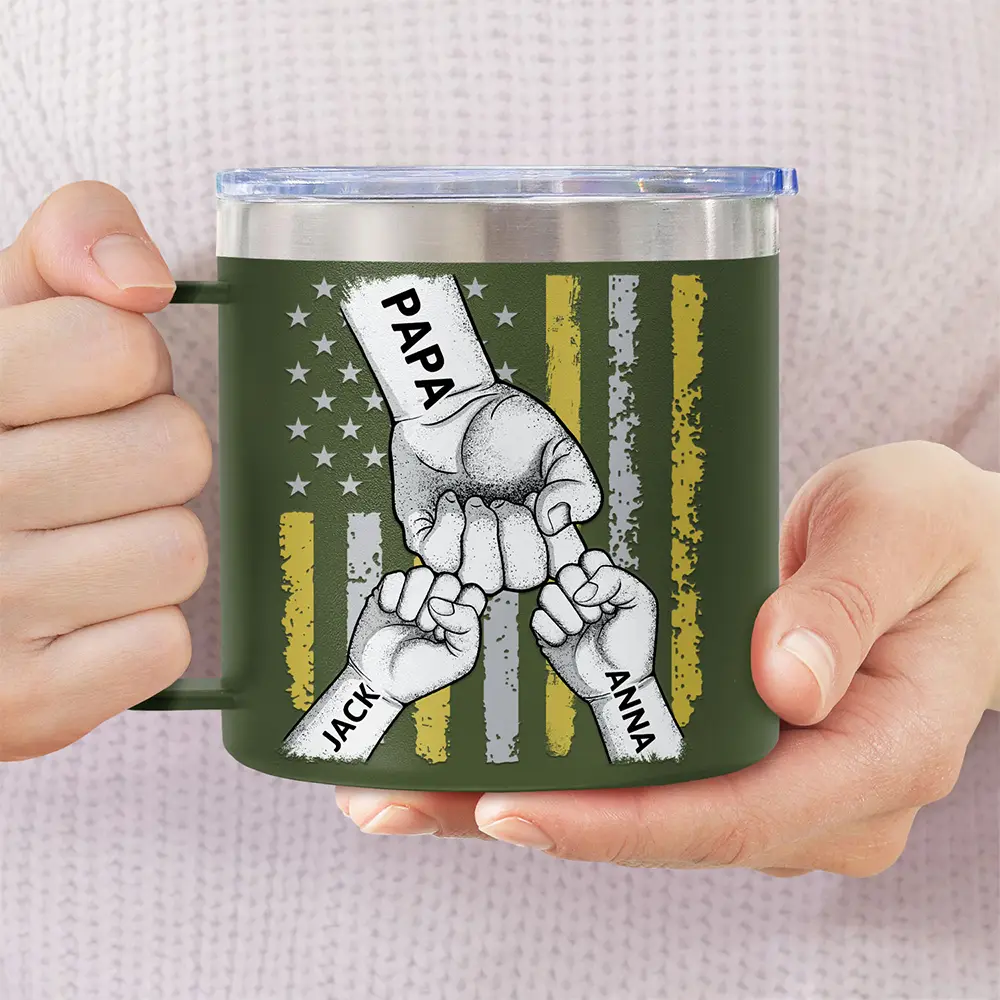 Best Dad Grandpa Ever - Personalized 14oz Stainless Steel Tumbler With Handle - Image 3