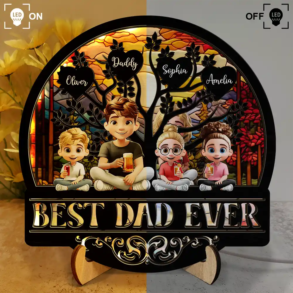 Best Dad Grandpa Ever - Personalized LED Light Wooden Plaque - Image 3