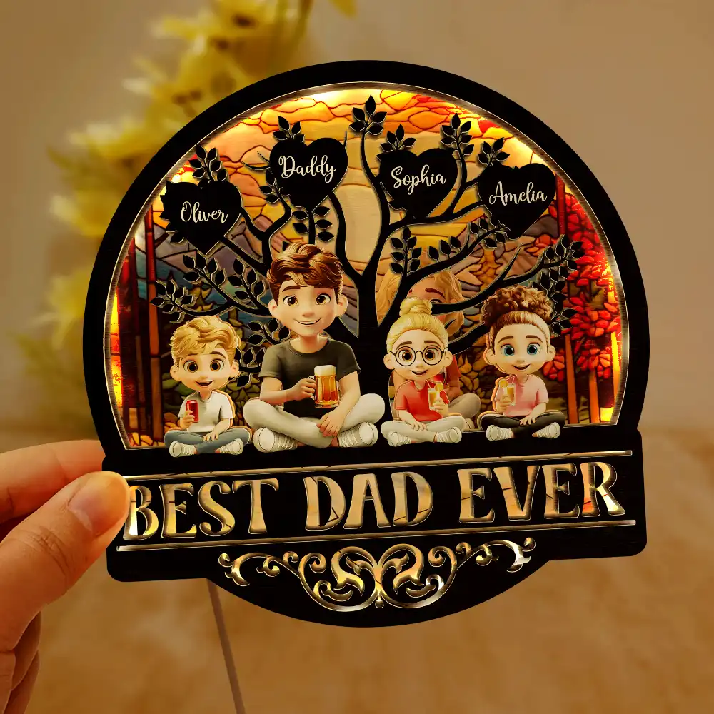Best Dad Grandpa Ever - Personalized LED Light Wooden Plaque - Image 6