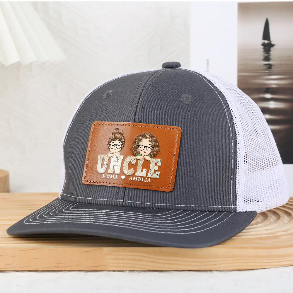 Best Dad Grandpa Hand Punch Side View - Personalized Leather Patch Hat - Image 4