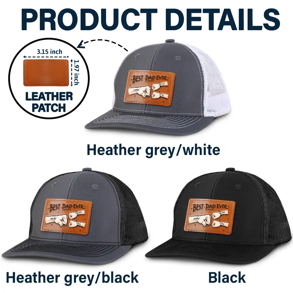 Best Dad Grandpa Hand Punch Side View - Personalized Leather Patch Hat - Image 5