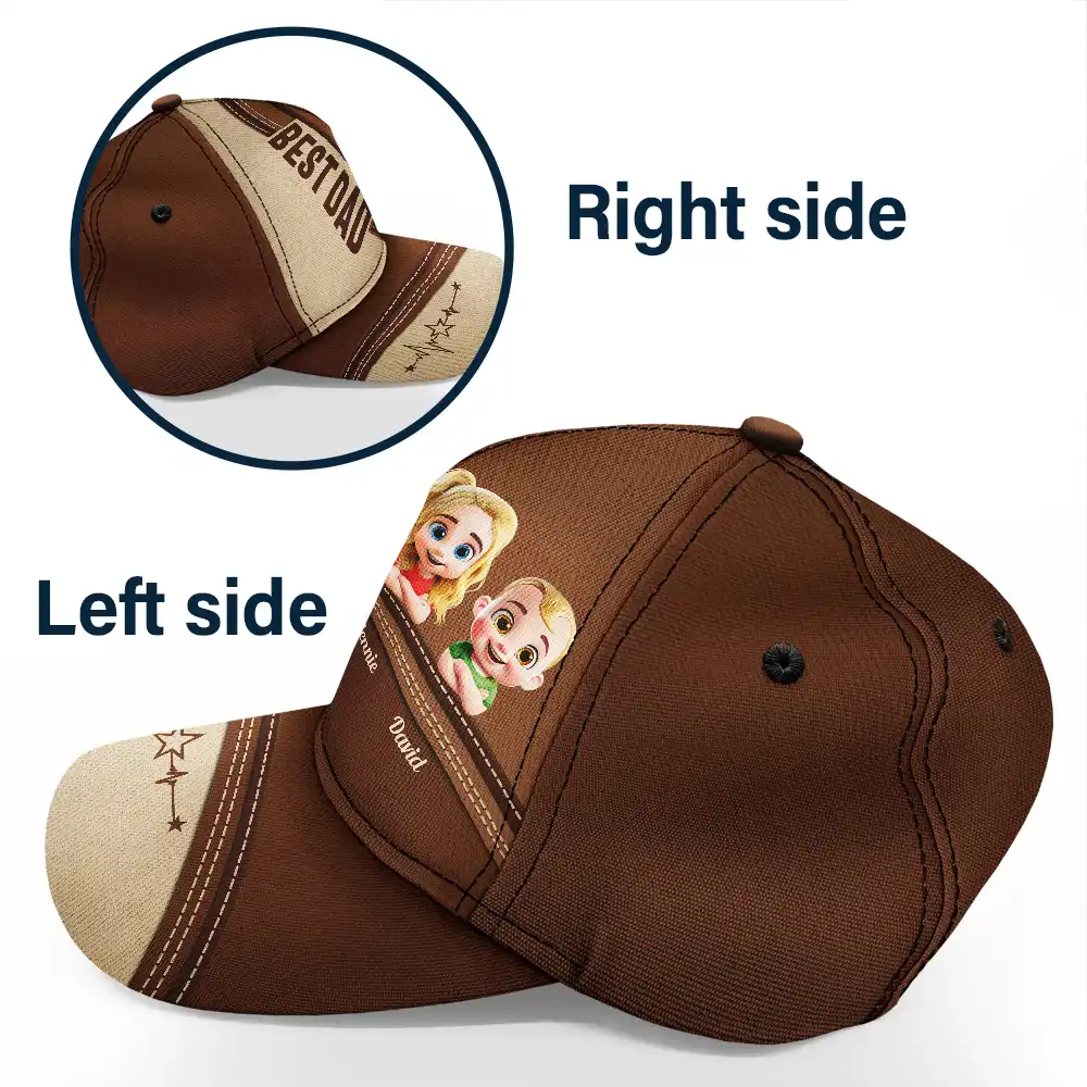 Best Dad Grandpa Papa Cute Kids Printed Leather Effect - Personalized Classic Cap - Image 3
