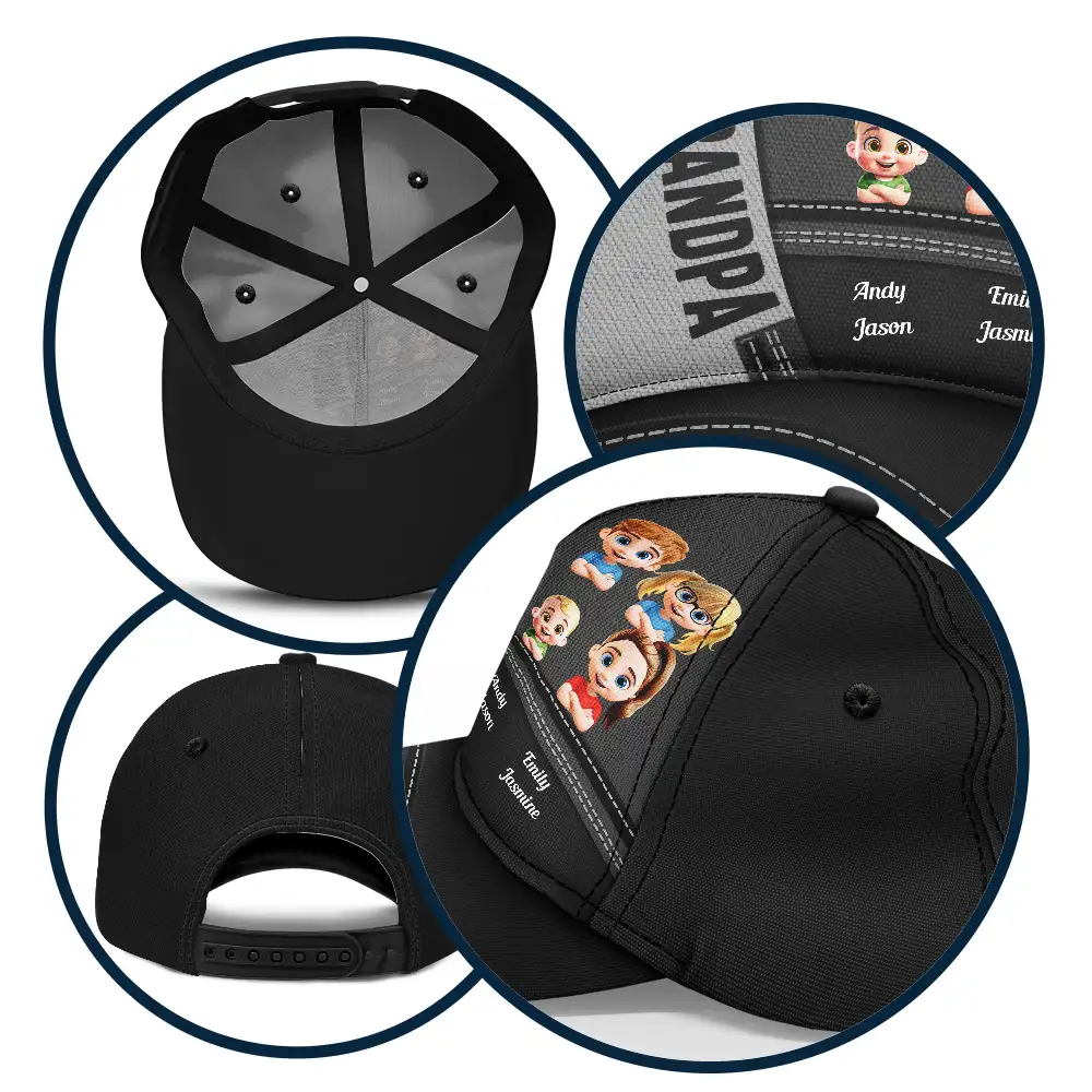 Best Dad Grandpa Papa Cute Kids Printed Leather Effect - Personalized Classic Cap - Image 5